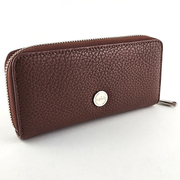Co-Lab  Small Zip Around Chestnut Brown Faux Leather Textured Pebbled Wallet - Picture 1 of 11
